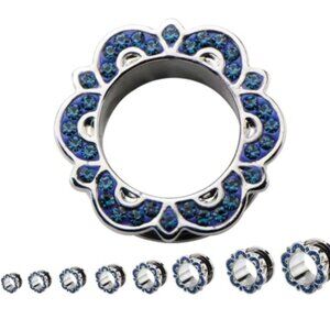 Steel Screw Fit Sedona Bali Tunnels with Montanna Blue gems
